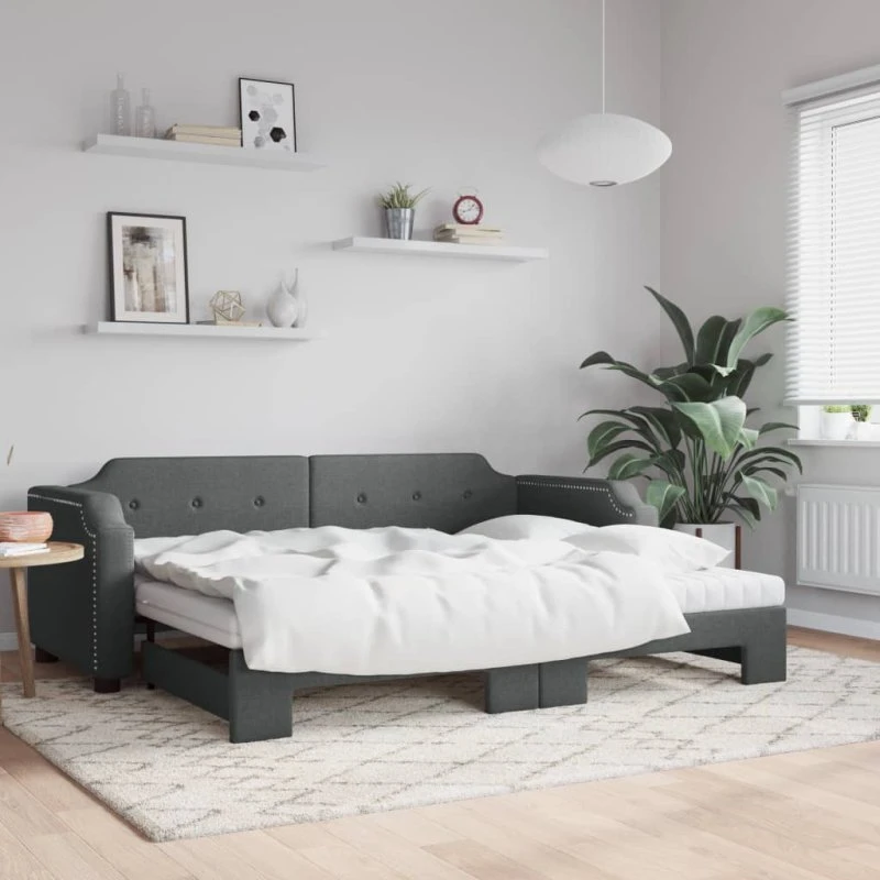 vidaXL Daybed med udtræk og madras 90x190 cm mørkegrå