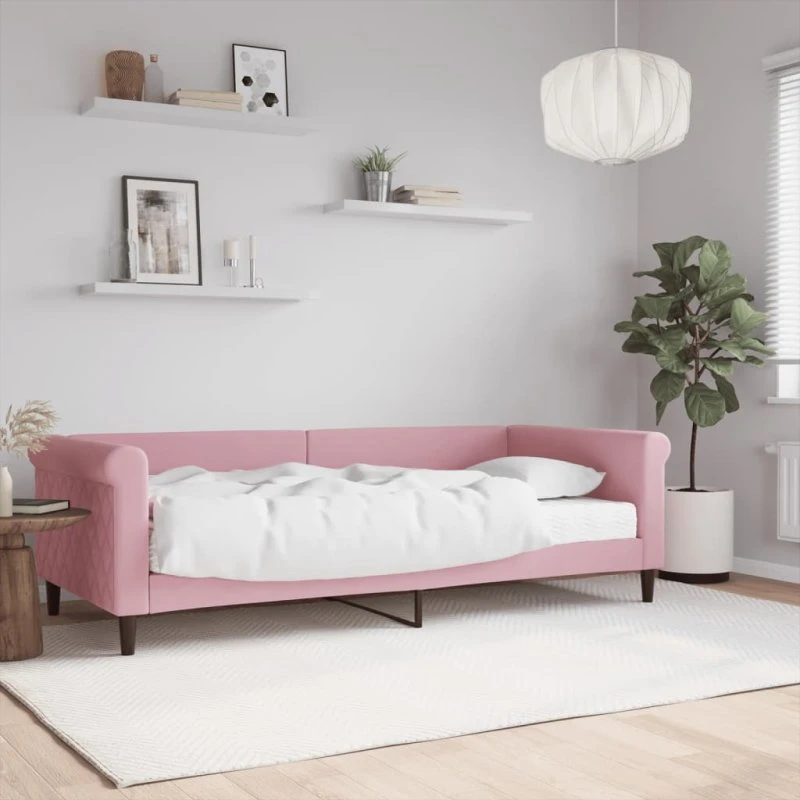 vidaXL Daybed med madras 90x200 cm i pink velour