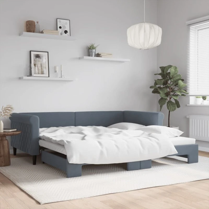 vidaXL Daybed med Udtræk 100x200 cm, Mørkegrå Velour