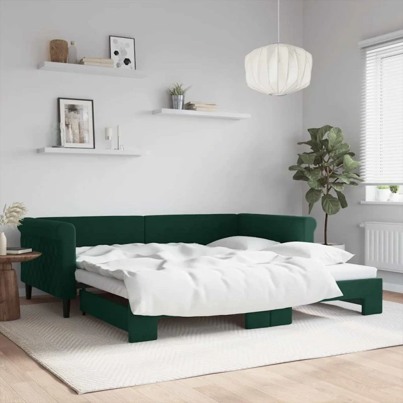 vidaXL Daybed med Udtræk 100x200 cm Mørkegrøn