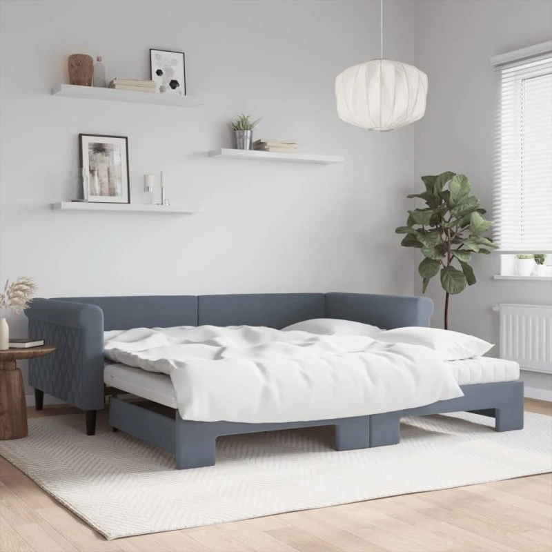 vidaXL Daybed med udtræk og madras 100x200 cm mørkegrå