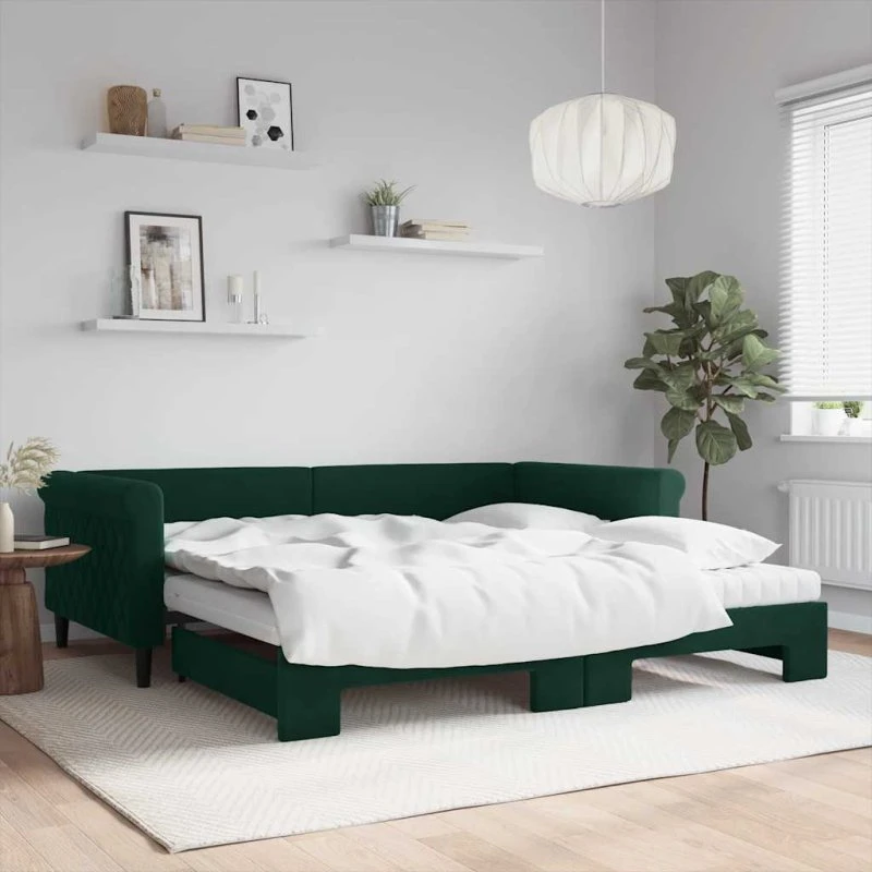 vidaXL Daybed med udtræk og madras 100x200 cm mørkegrøn