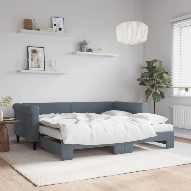 vidaXL Daybed med Udtræk og Madras 90x190 cm Mørkegrå