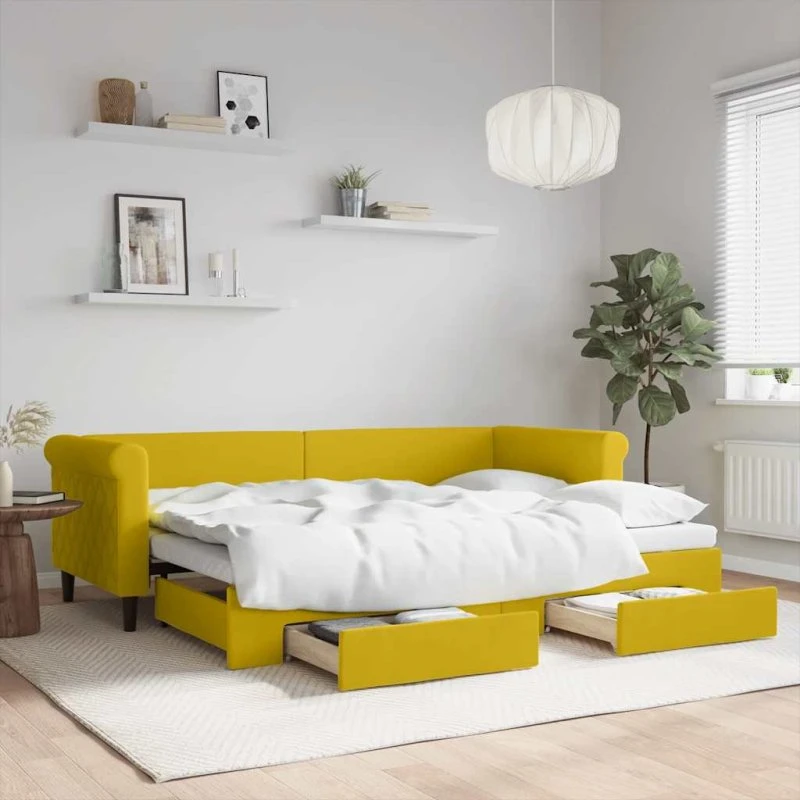 vidaXL Daybed med udtræk og skuffer 80x200 cm, velour gul
