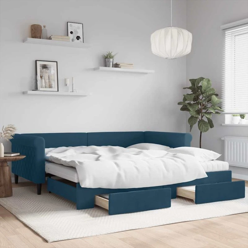 vidaXL Daybed med udtræk og skuffer 100x200 cm blå