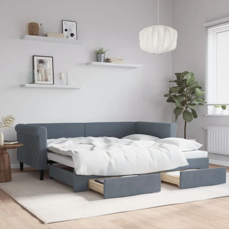 vidaXL Daybed med Udtræk og Skuffer 90x190 cm Mørkegrå
