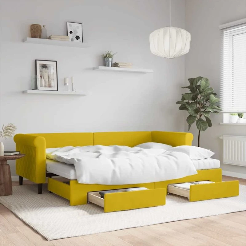 vidaXL daybed med udtræk og skuffer 80x200 cm, velour gul