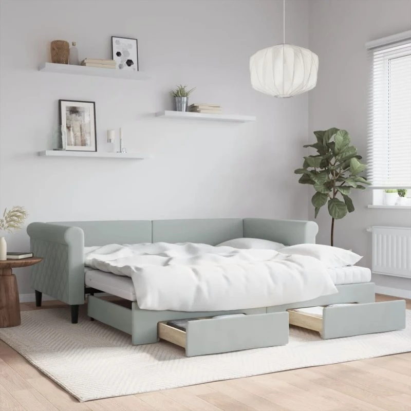 vidaXL Daybed med udtræk og skuffer 90x190 cm lysegrå