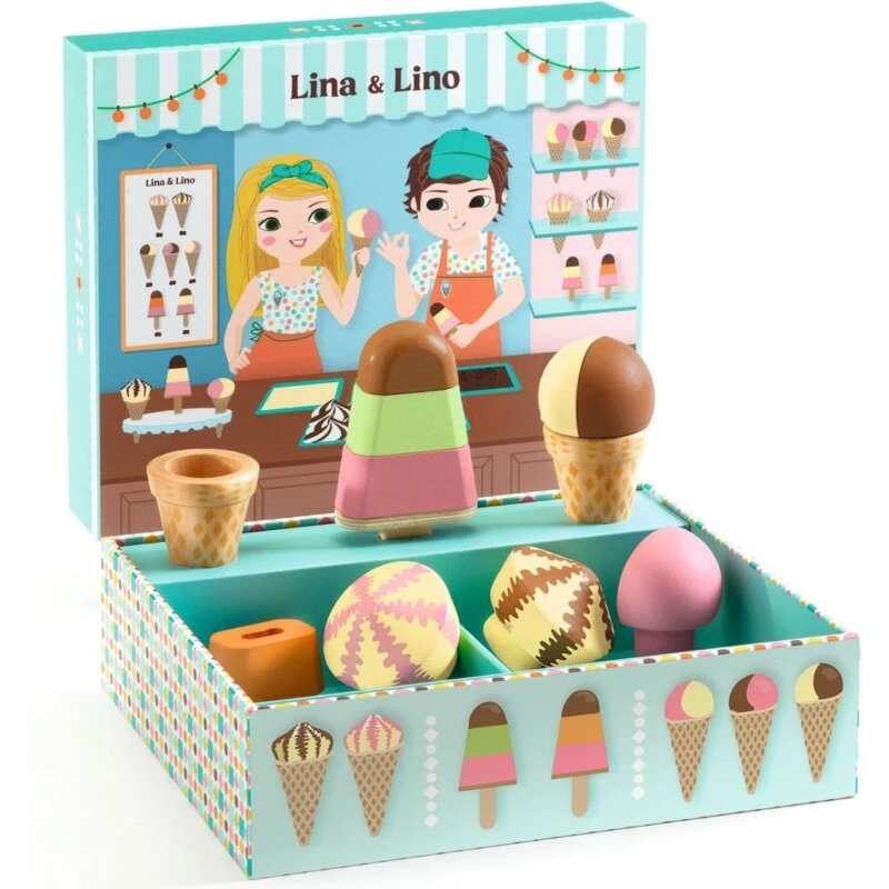 Djeco Lina & Lino Isbod - Træ-issalgssæt til rolleleg