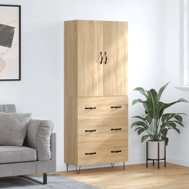 vidaXL Højskab 69,5x34x180 cm Konstrueret Træ Sonoma-Ege