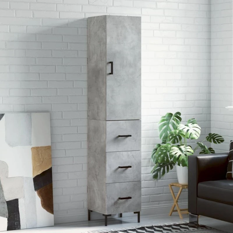 vidaXL Skab 34,5x34x180 cm Konstrueret Træ Betongrå