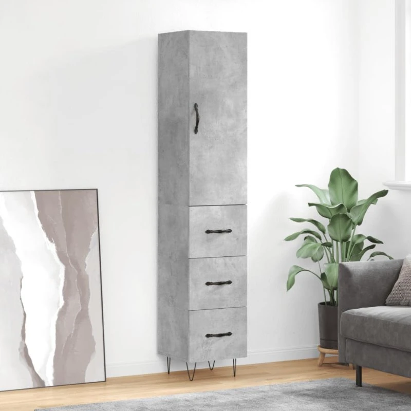 vidaXL Skab 34,5x34x180 cm Konstrueret Træ Betongrå