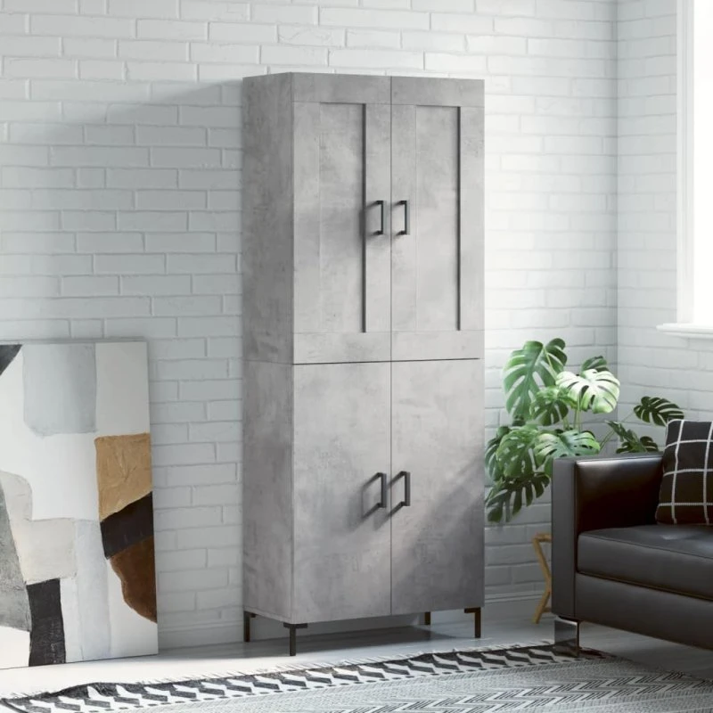 vidaXL Højskab 69,5x34x180 cm Konstrueret Træ Betongrå, 2 Låger