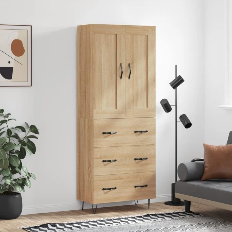 vidaXL Højskab 69,5x34x180 cm Konstrueret Træ Sonoma-Eg