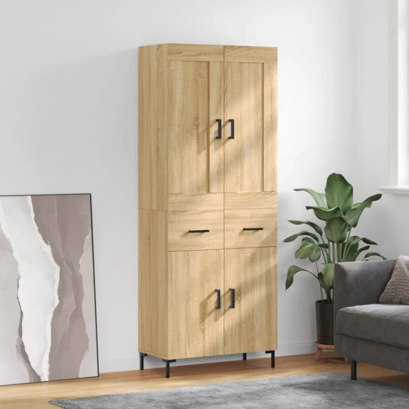 vidaXL Højskab 69,5x34x180 cm Konstrueret Træ Sonoma-Eg, 2 Låger, 2 Skuffer