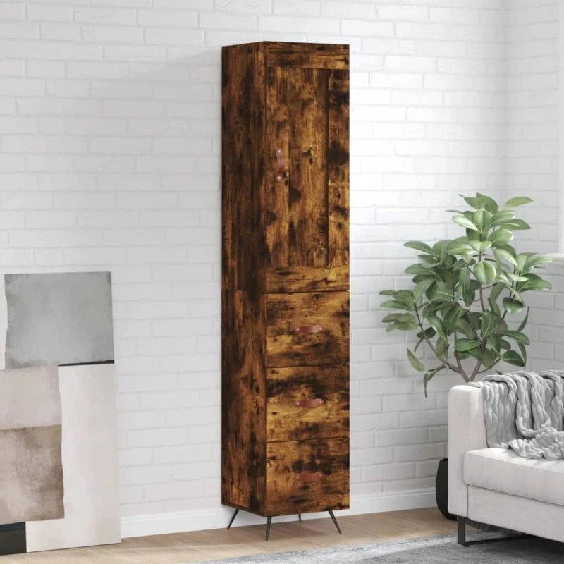 vidaXL Skab 34,5x34x180 cm røget egetræ konstrueret træ