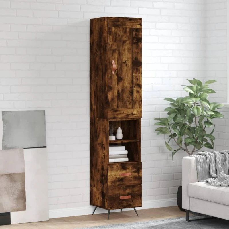 vidaXL Skab 34,5x34x180 cm røget egetræ konstrueret træ