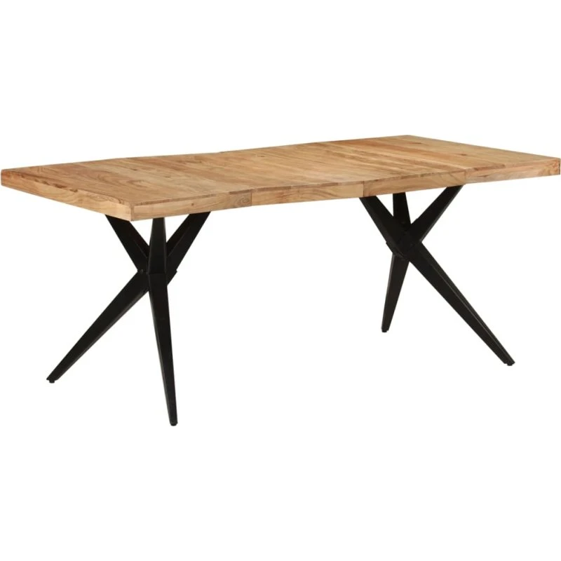 vidaXL Spisebord 180x90x77 cm Sort, Massivt Akacietræ med Jernstel
