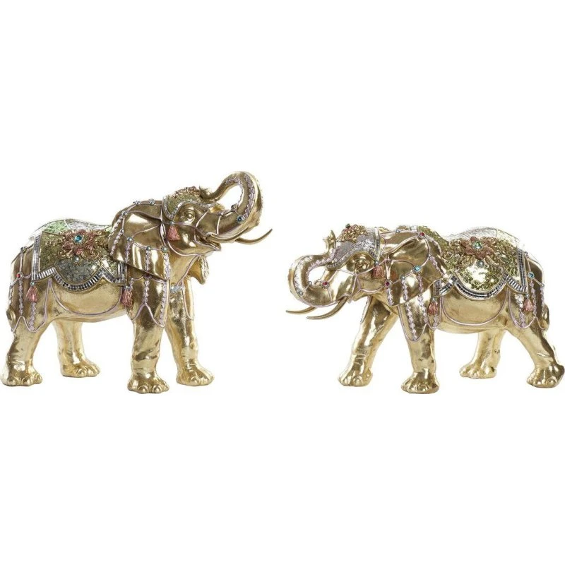 DKD Home Decor Elefant Gylden Harpiks Multifarvet (2 stk)