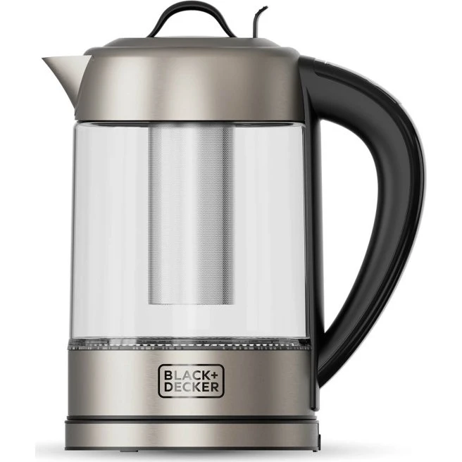 Black+Decker Elkedel Glas med Tefilter 1,7 L, 2200W, Sølv