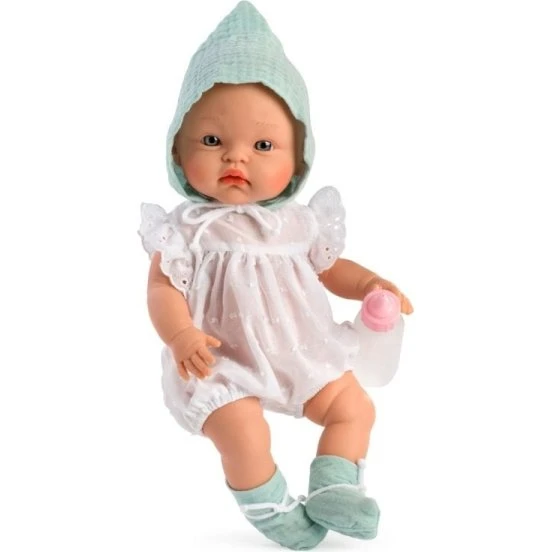 ASI Alex Babydukke 36 cm med Kyse og Sutteflaske - Grøn/Hvid