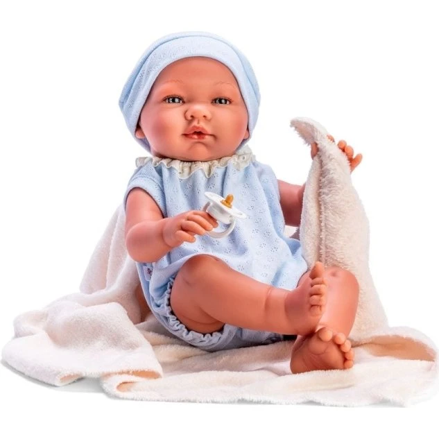 ASI Pablo 43 cm Babydukke med Tøj og Tæppe – Lyseblå