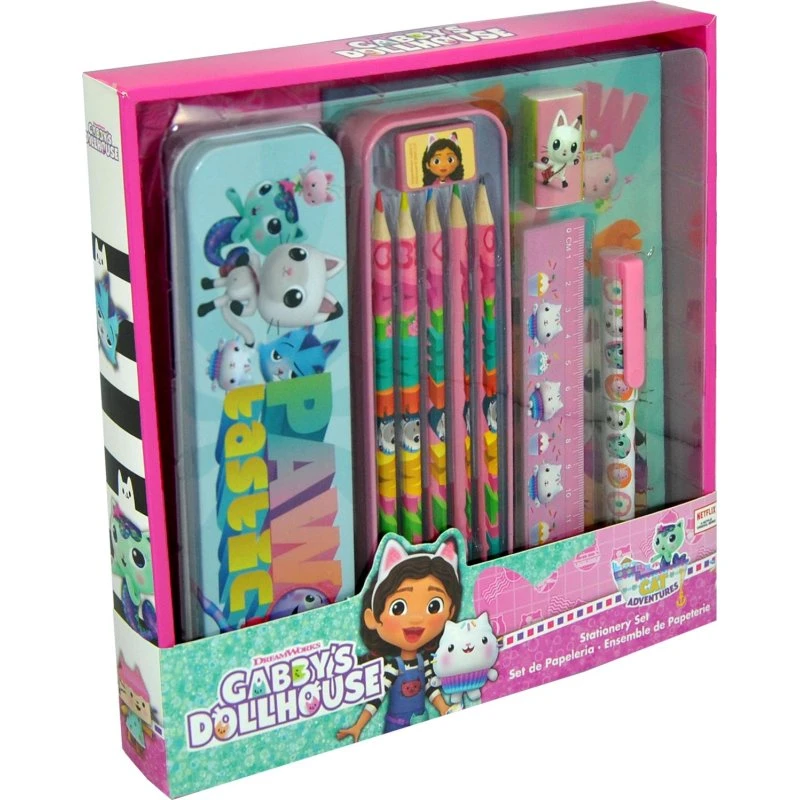 Gabby's Dollhouse Skrivesæt Gift Pack – 10 dele i stålpenalhus