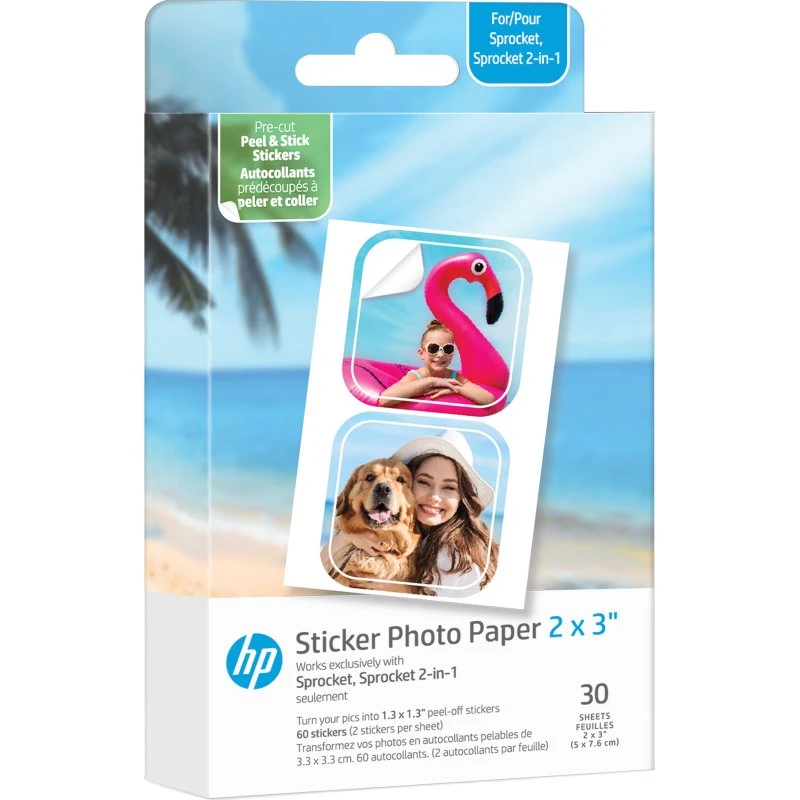 HP Sprocket Sticker Fotopapir 2x3", 30 Ark, Zink Teknologi
