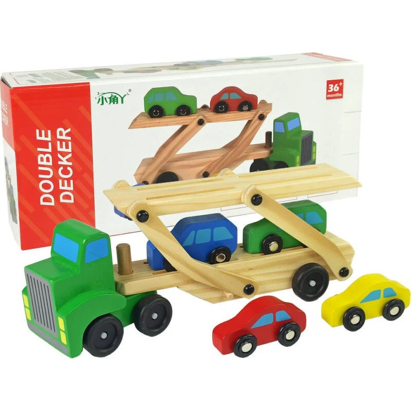 LeanToys Trætransportbil (grøn) med legetøjsbiler