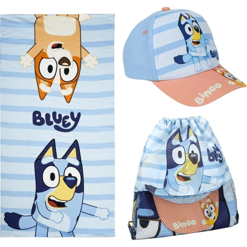 Bluey 3-dele sæt: Kasket, håndklæde & gymnastikpose