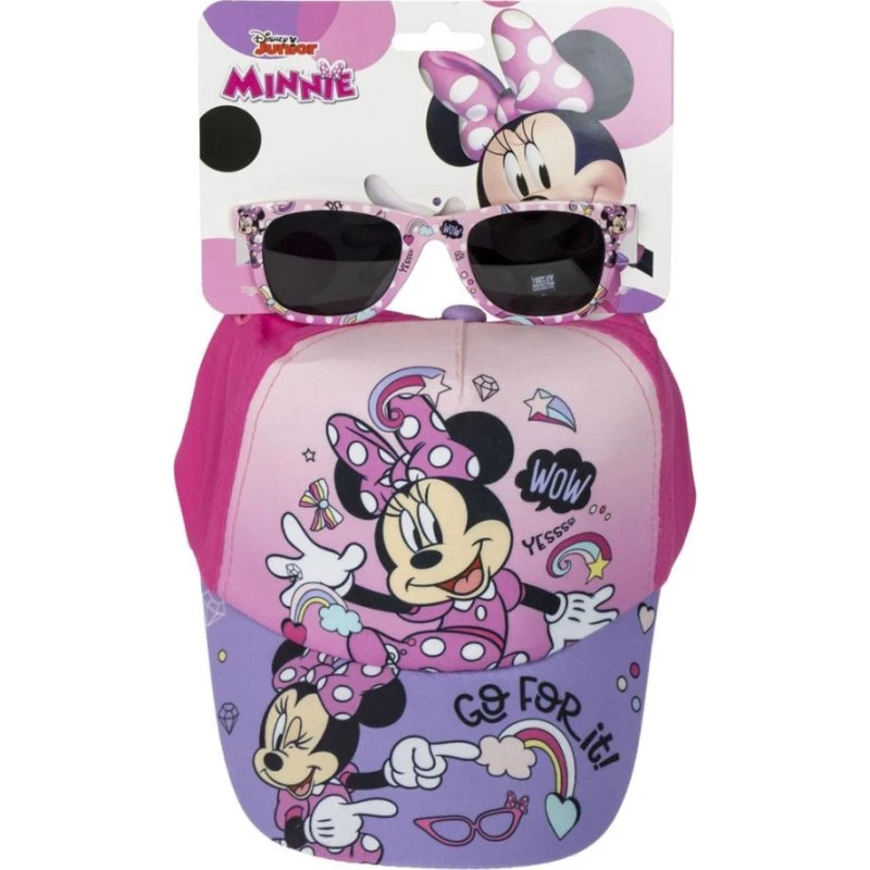 Disney Minnie Pigg: Solbriller & Baseballkasket Sæt, Fuld UV-Beskyttelse, 27x22 cm