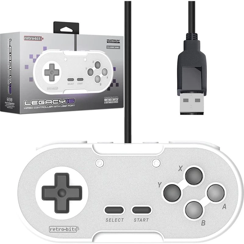 Retro-Bit Legacy16 USB-kontroller, grå, 3 m kabel