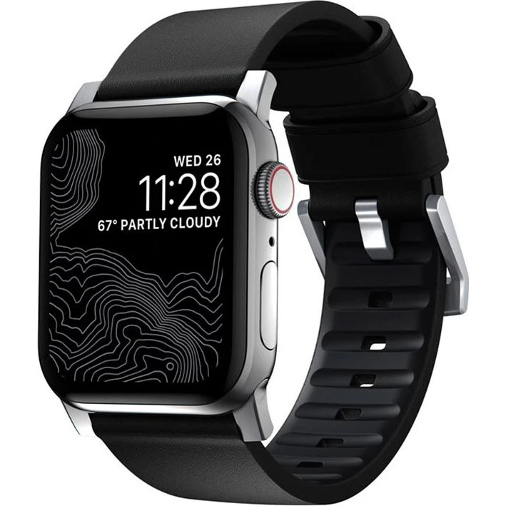 Nomad Active Strap Pro Sort med Sølv Hardware for Apple Watch 49/45/44/42mm