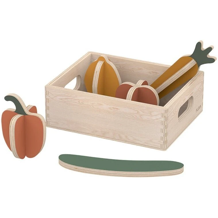 FLEXA Grøntsager i træ, opbevaringskasse, 6 dele