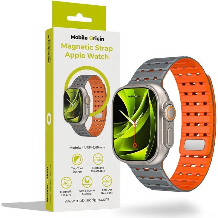 Mobile Origin Magnetisk Urrem, grå/orange – Apple Watch 44/45/46/49mm