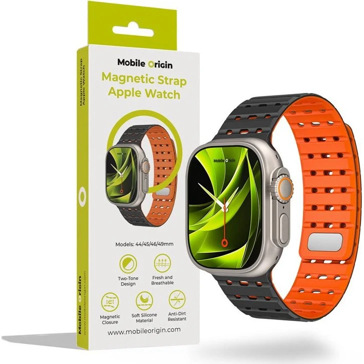 Mobile Origin Magnetic Strap - Sort/Orange - Apple Watch 44-49mm