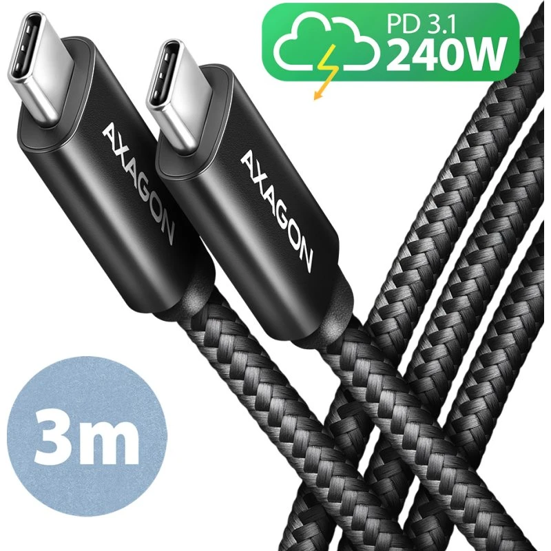AXAGON BUCM2-CM30AB USB-C-kabel 3m, sort, 240 W