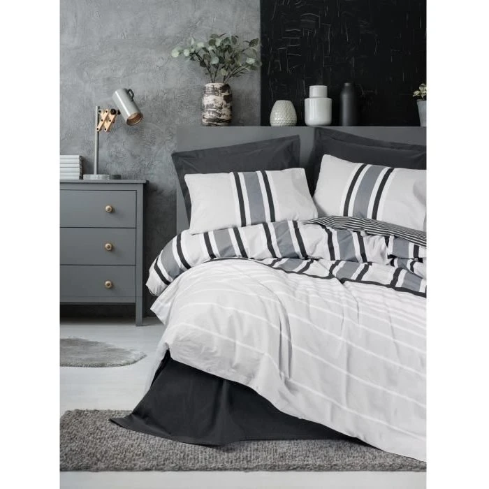King Reinforced: Dynebetræk 220x240 cm + 2 Pudebetræk, Antracit, 100% Bomuld