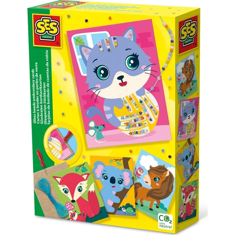 SES Creative Broderi Kit med Glasperler - 4 Dyr