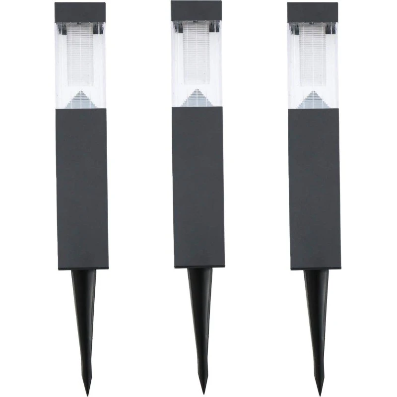 Grundig 3x Solcellelampe, Sort, Rustfrit Stål