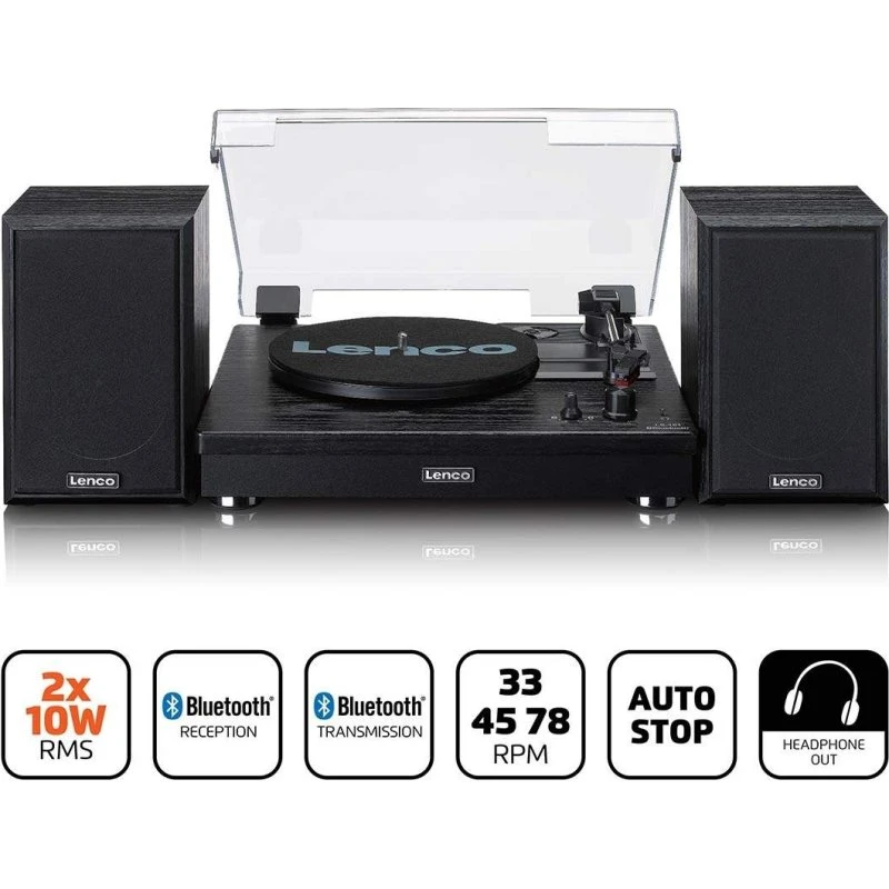 Lenco LS-101BK Bæltedrevet Pladespiller, 2x10W, Bluetooth, Sort