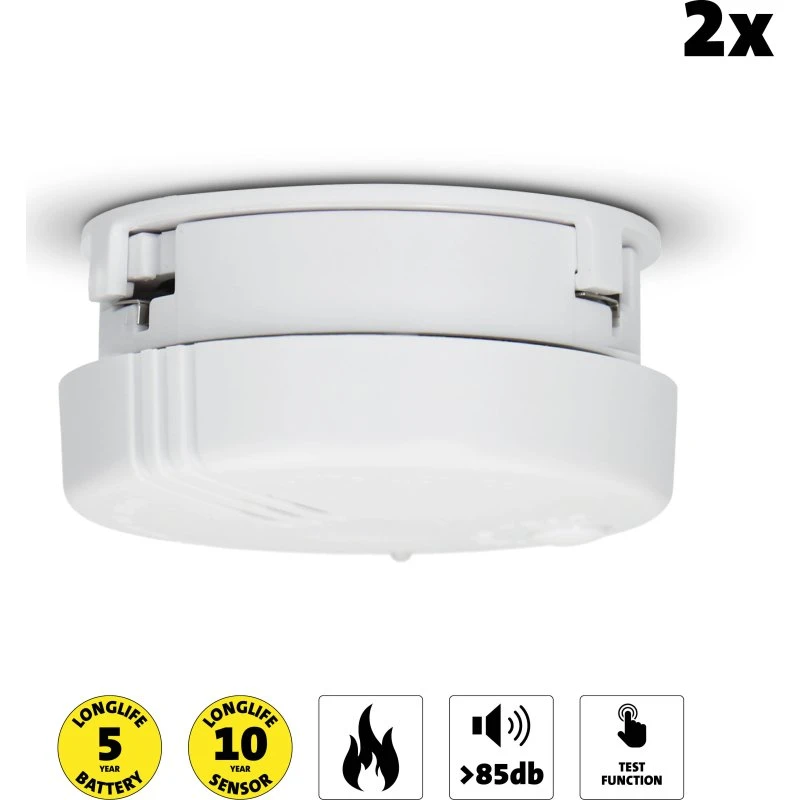 Alecto Mini-røgalarm 2-pak, Hvid, 5 års batteri