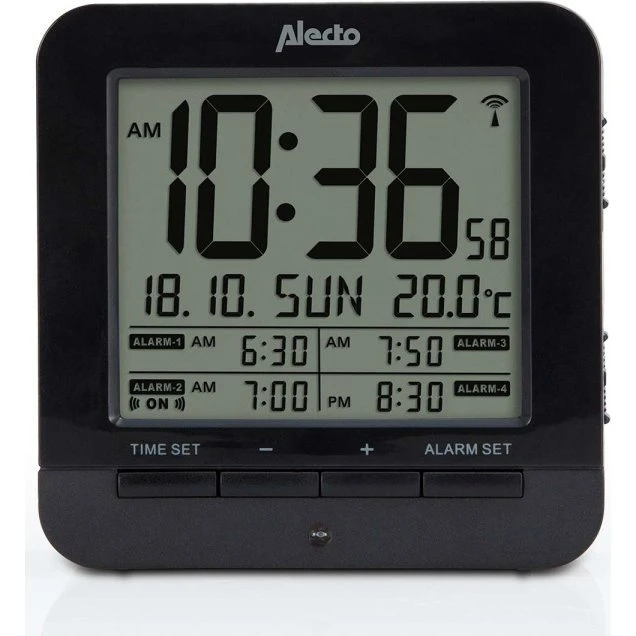 Alecto AK-20 Vækkeur med termometer, sort