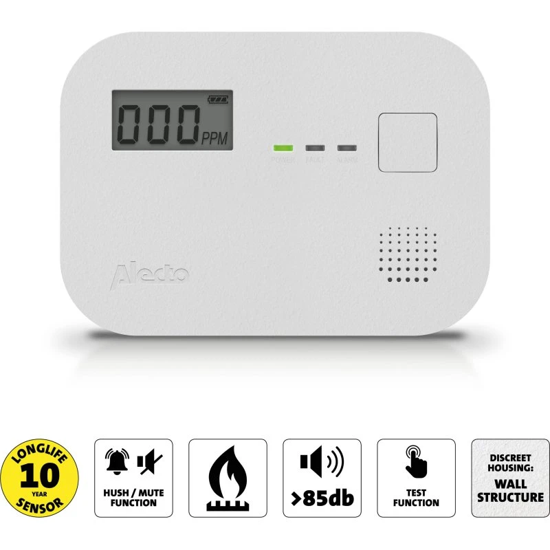 Alecto COA3910 Kuliltealarm med 10-års sensor, 85 dB alarm