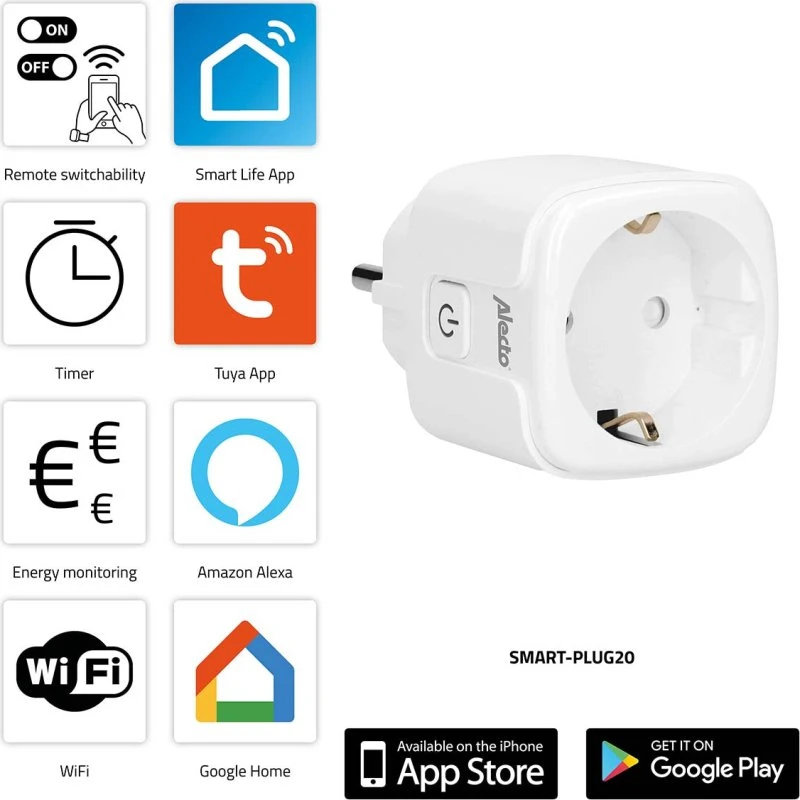 Alecto SMART-PLUG20 Smart Wi-Fi-stik 16A 3680W, hvid