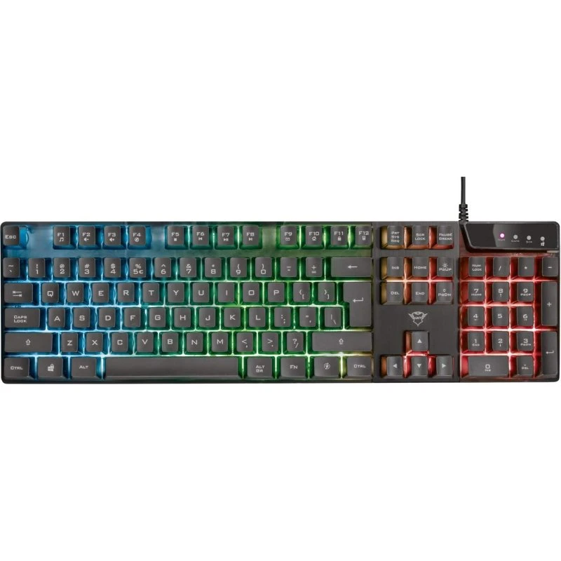 Trust GXT 835 Azor RGB Gaming Tastatur, Fuldstændig, Med Regnbuebelysning