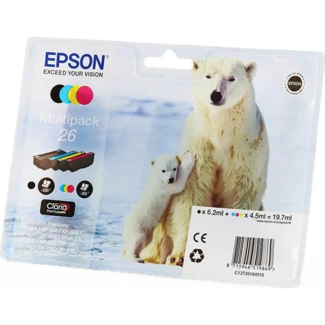 Epson 26 Multipak Sort/Cyan/Magenta/Gul Polar Bear C13T26164010