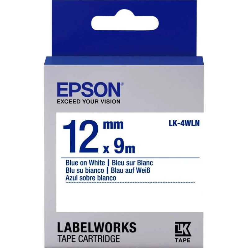 Epson LabelWorks LK-4WLN Blå på hvid Mærkattape (1,2 cm x 9 m)