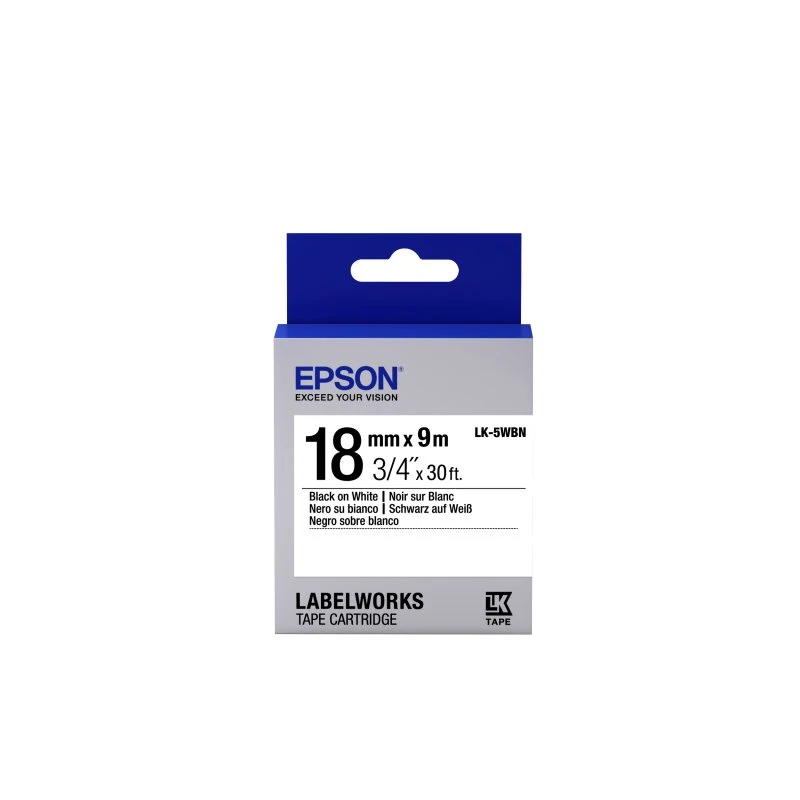 Epson LabelWorks LK-5WBN 1,8 cm x 9 m, sort på hvid