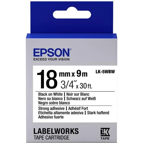 Epson LabelWorks 18 mm Sort/Hvid Etikettape LK5WBW